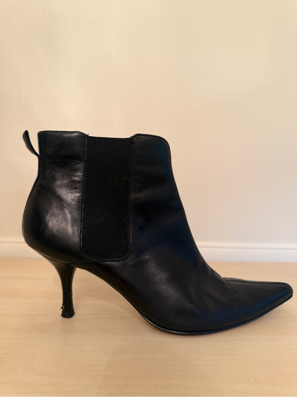 Anne Klein Black Leather Pointed Toe Kitten Heel Chelsea Ankle Boots size11